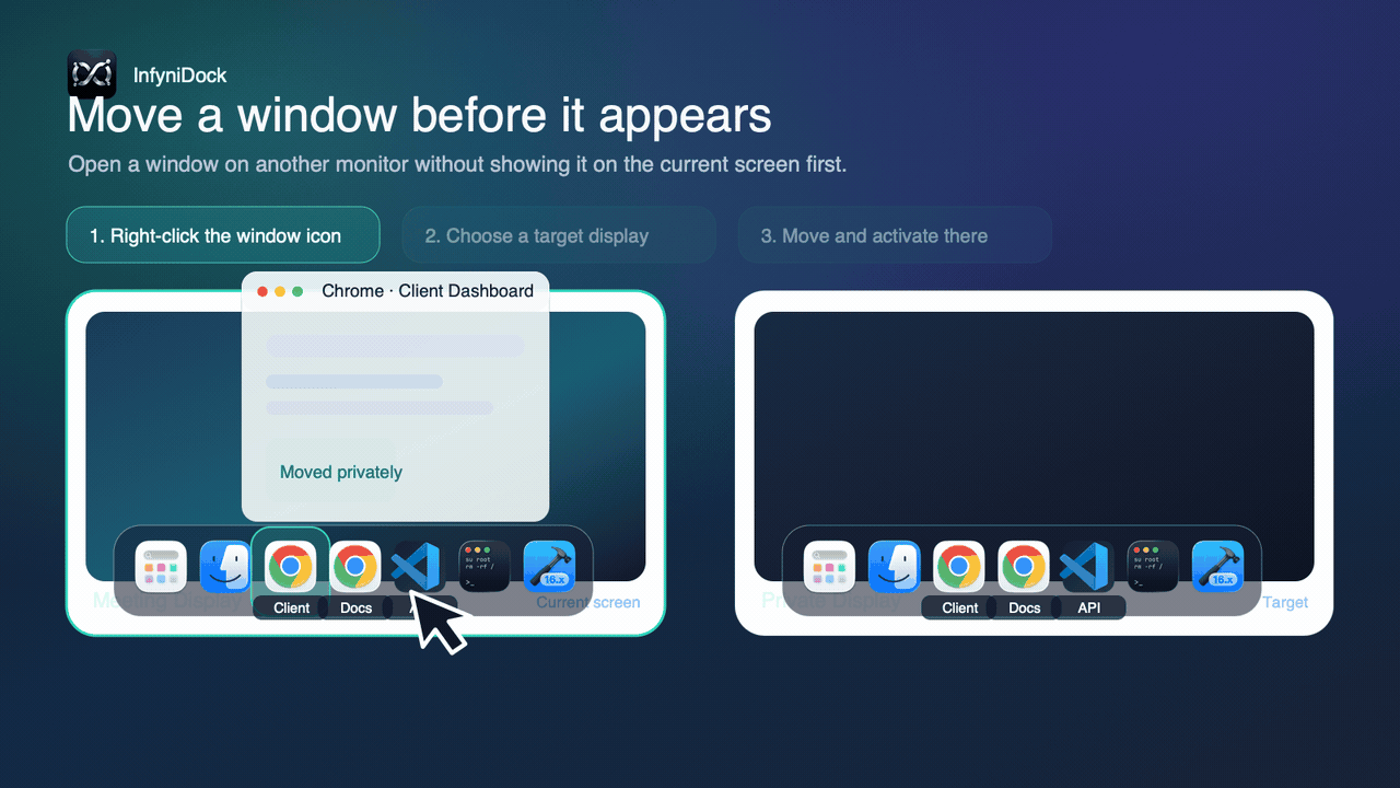 InfyniDock moving a window to another display before activation